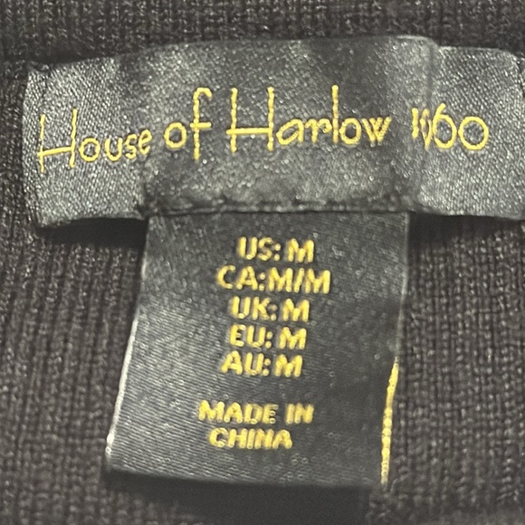 HOUSE OF HARLOW 1960 Black Midi Skirt Ivory Cream Trim Stripe Ribbed Size M - Picture 4 of 6